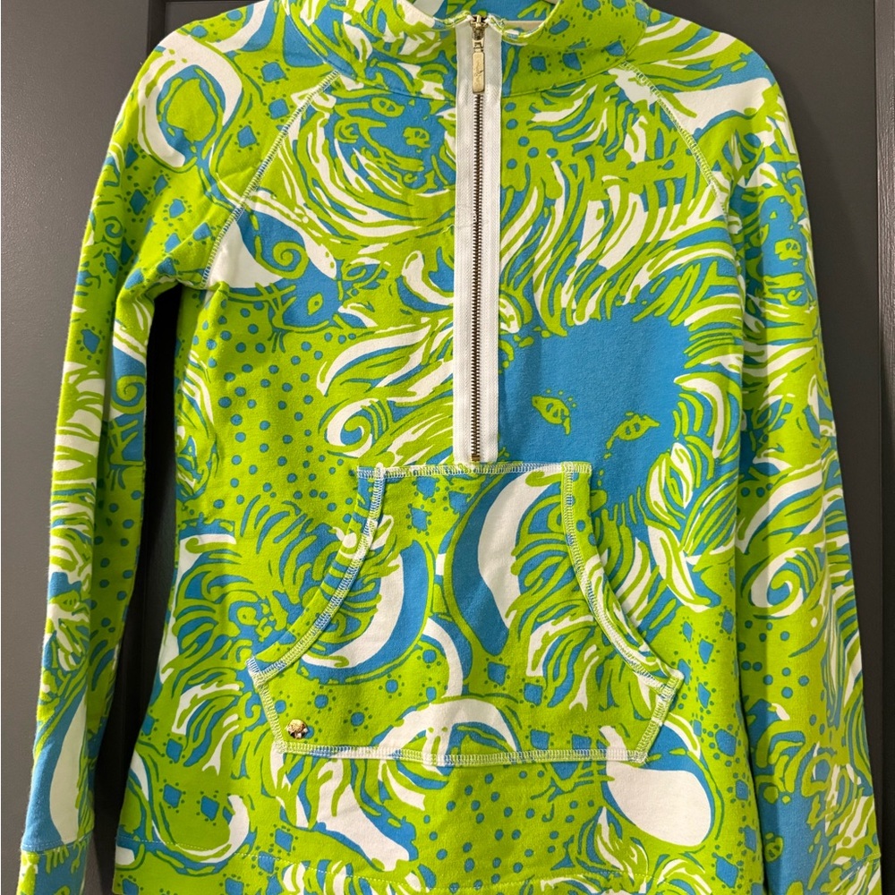 Lilly Pulitzer Popover Vibrant Green and Blue Patterned Pullover